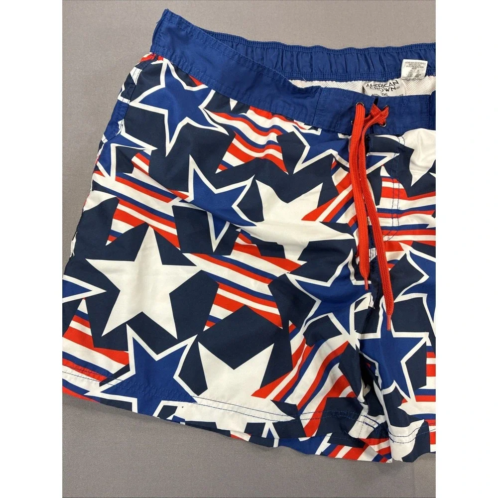 American Crown Swim Trunks 3XL Patriotic Stars Red White Blue Mesh Lining Cut